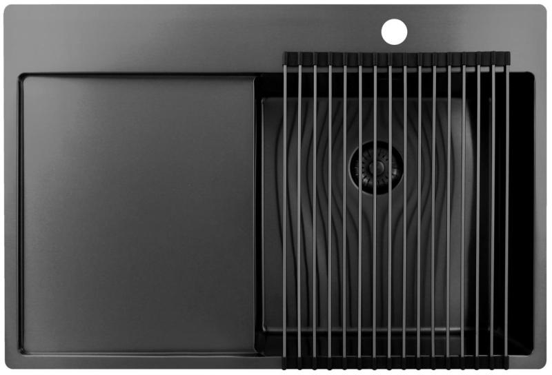 Pure.Sink Exclusivo Gun Metal -pesuallas ja tippuva osa 78x52 cm, Tapwing oikealla PEX4078RT-61