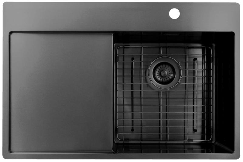 Pure.Sink Exclusivo Gun Metal -pesuallas ja tippuva osa 78x52 cm, Tapwing oikealla PEX4078RT-61