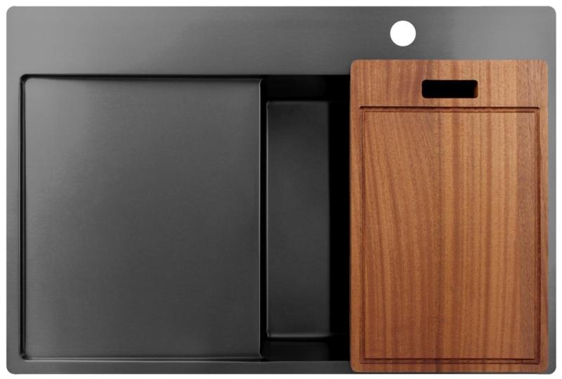 Pure.Sink Exclusivo Gun Metal -pesuallas ja tippuva osa 78x52 cm, Tapwing oikealla PEX4078RT-61