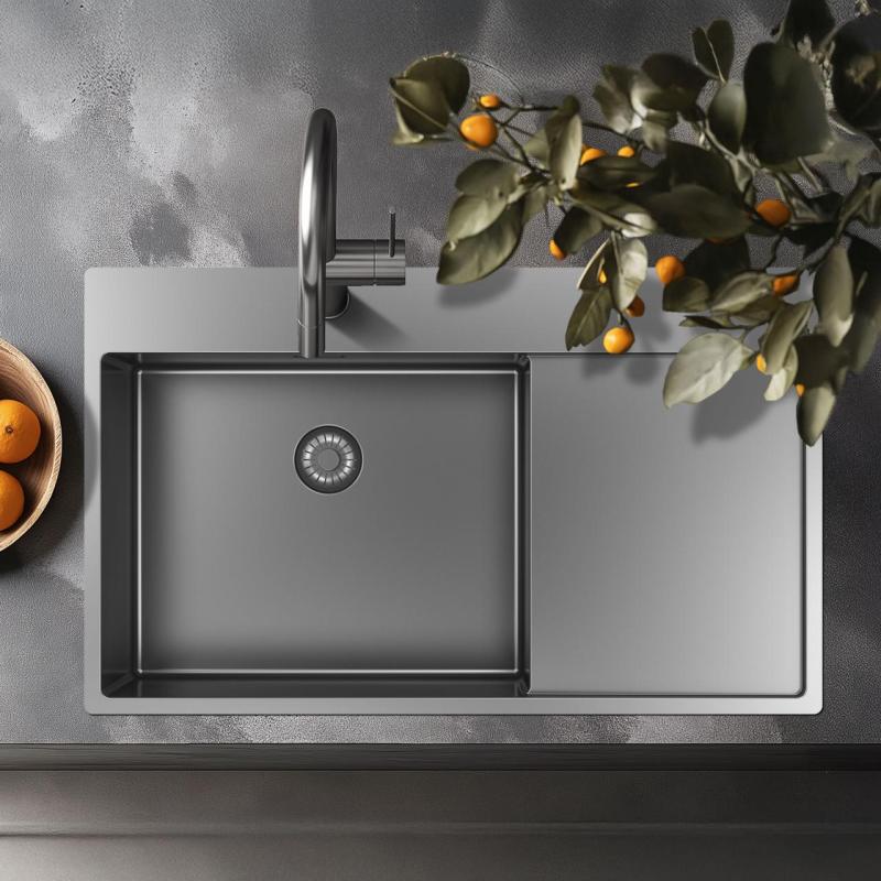 Pure.Sink Exclusivo RST-allas, jossa tippuva osa 86x52 cm, Tapwing vasemmalla PEX5086LT-02