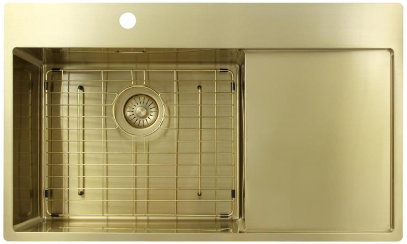 Pure.Sink Exclusivo Kultainen pesuallas ja tippualusta 86x52 cm Hana vasemmalla PEX5086LT-60
