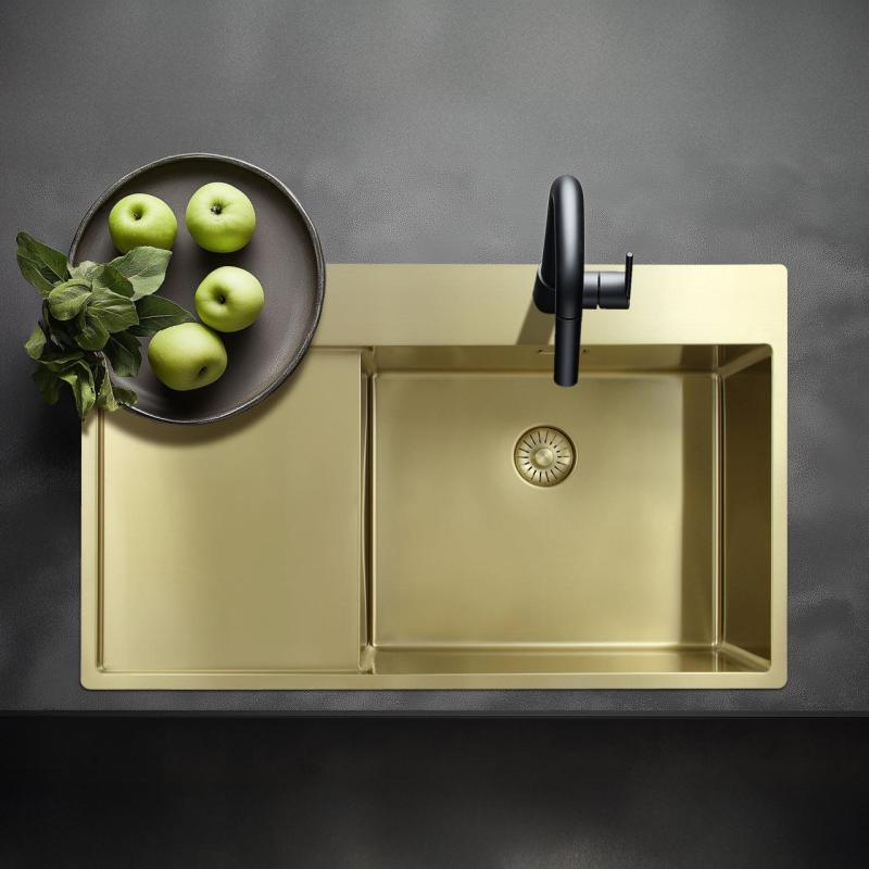 Pure.Sink Exclusivo Kultainen pesuallas ja tippualusta 86x52 cm Hana vasemmalla PEX5086LT-60