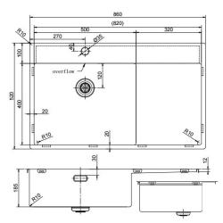 Pure.Sink Exclusivo Gun Metal -allas, jossa tippuva alue 86x52 cm Tapwing vasemmalla PEX5086LT-61