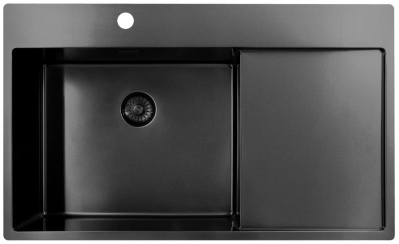 Pure.Sink Exclusivo Gun Metal -allas, jossa tippuva alue 86x52 cm Tapwing vasemmalla PEX5086LT-61