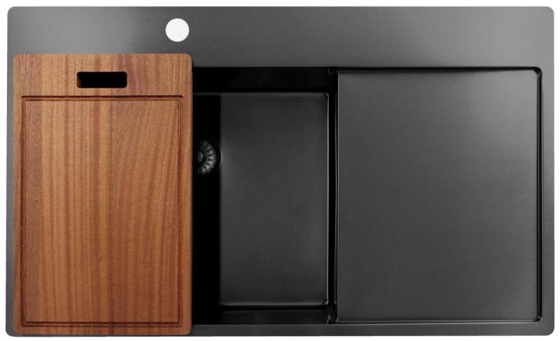 Pure.Sink Exclusivo Gun Metal -allas, jossa tippuva alue 86x52 cm Tapwing vasemmalla PEX5086LT-61