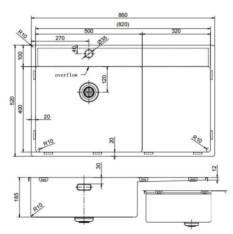 Pure.Sink Exclusivo Kuparinen tiskiallas valutusalueella 86x52 cm Tapwing vasemmalla PEX5086LT-62