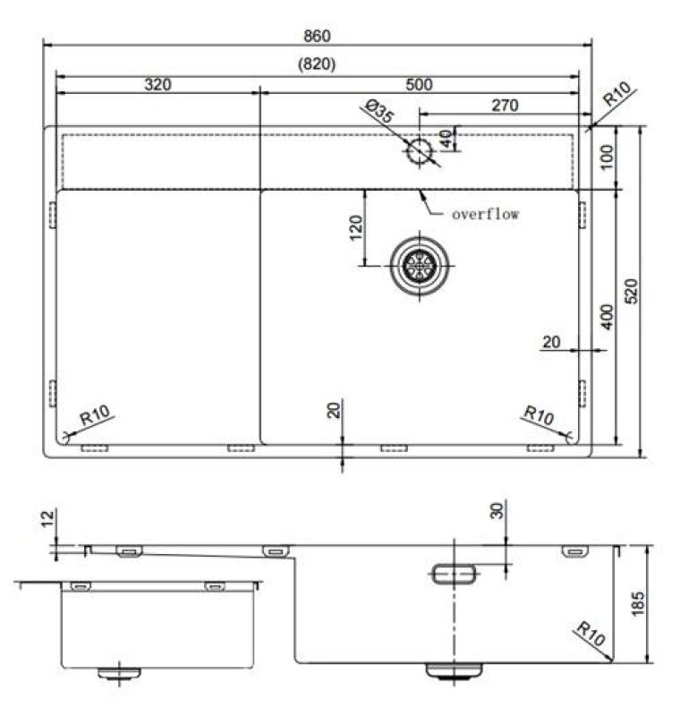 Pure.Sink Exclusivo RST tiskiallas ja kuivausalue 86x52 cm Tapwing oikealla PEX5086RT-02