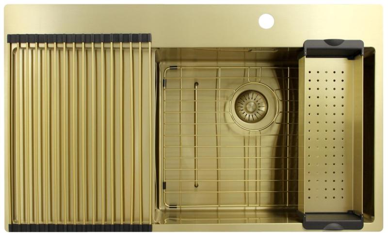 Pure.Sink Exclusivo Kultainen tiskiallas valutusalueella 86x52 cm Tapwing oikealla PEX5086RT-60