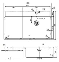 Pure.Sink Exclusivo Gun Metal -tiskiallas ja tippuva osa 86x52 cm Tapwing oikea PEX5086RT-61