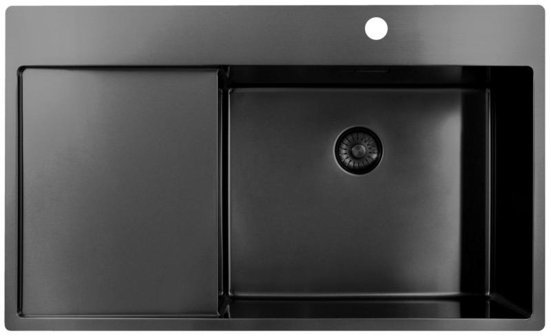 Pure.Sink Exclusivo Gun Metal sink with draining area 86x52 cm Tapwing right PEX5086RT-61