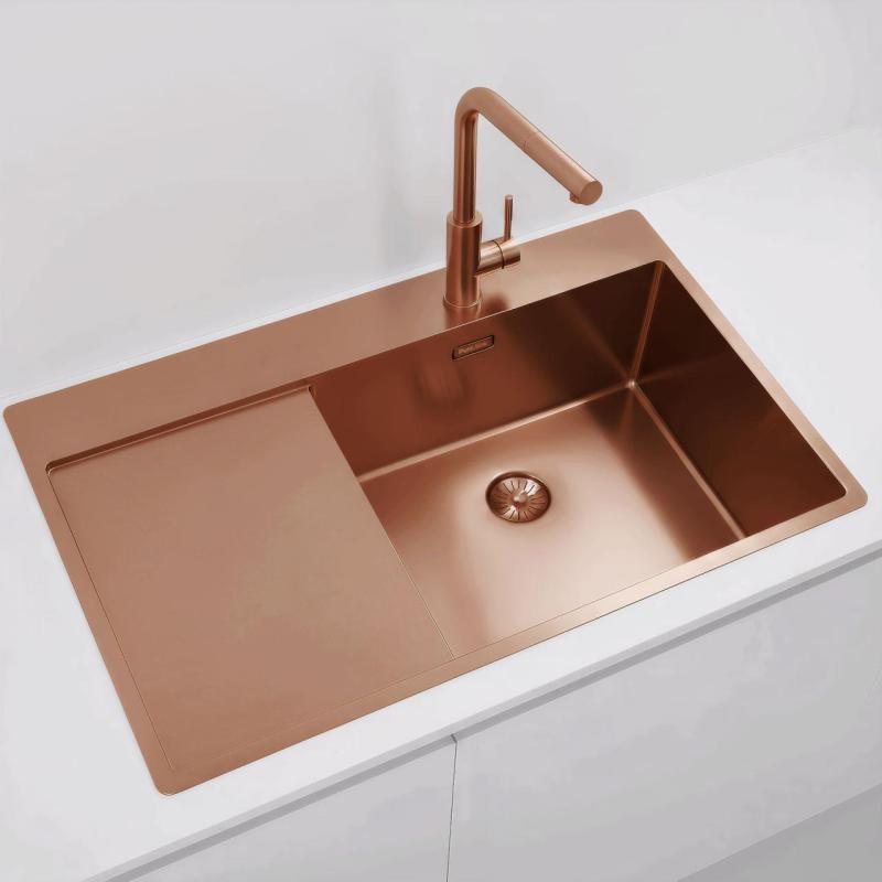 Pure.Sink Exclusivo Kuparinen tiskiallas tippuvalta osalla 86x52 cm Tapwing oikealla PEX5086RT-62