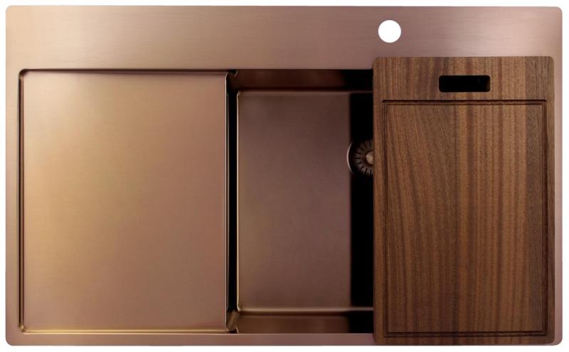 Pure.Sink Exclusivo Kuparinen tiskiallas tippuvalta osalla 86x52 cm Tapwing oikealla PEX5086RT-62