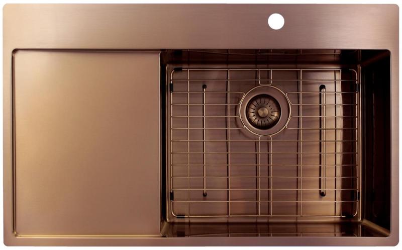 Pure.Sink Exclusivo Kuparinen tiskiallas tippuvalta osalla 86x52 cm Tapwing oikealla PEX5086RT-62