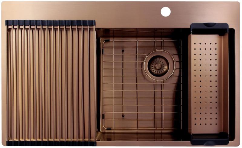 Pure.Sink Exclusivo Kuparinen tiskiallas tippuvalta osalla 86x52 cm Tapwing oikealla PEX5086RT-62