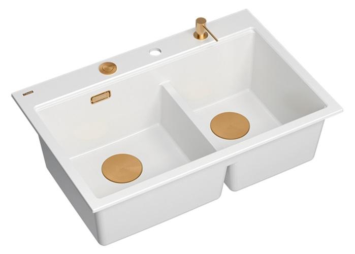 Quadri Hard Rock Tuplavalkea Graniitti Päälle asennettava Allas 76 x 50 cm Kuparitulpalla ja tarvikkeet 1208971357 - Productafbeelding 2