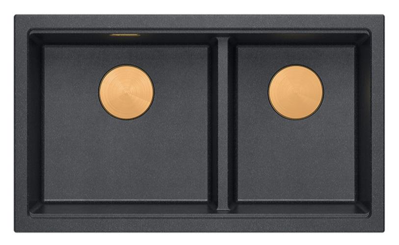 Quadri Newport II Kaksois Antrasiitti Graniitti Päällekkäinen Pesuallas 76x45 cm Kuparitulpalla 1208971359 - Productafbeelding