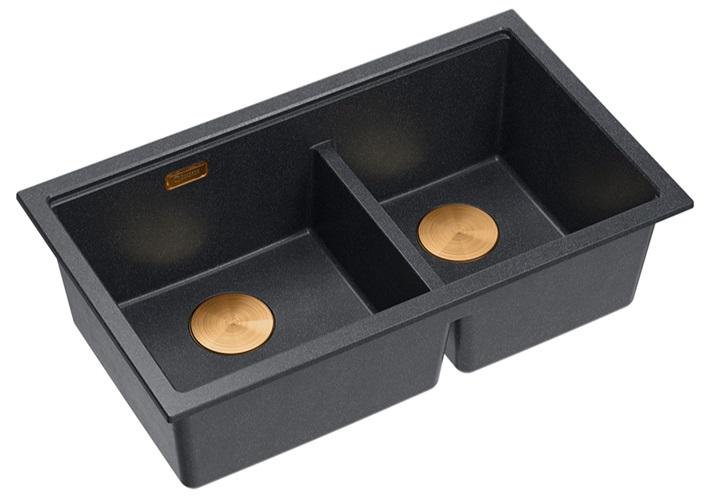 Quadri Newport II Kaksois Antrasiitti Graniitti Päällekkäinen Pesuallas 76x45 cm Kuparitulpalla 1208971359 - Productafbeelding 2