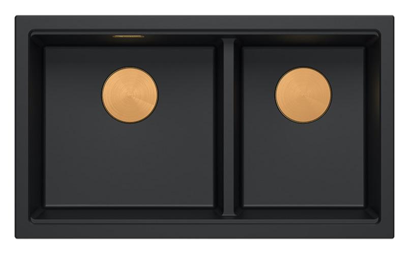 Quadri Newport II Kahden Mustan Graniitin Päällekkäinen Tiskiallas 76x45 cm Kuparitulpalla 1208971361 - Productafbeelding