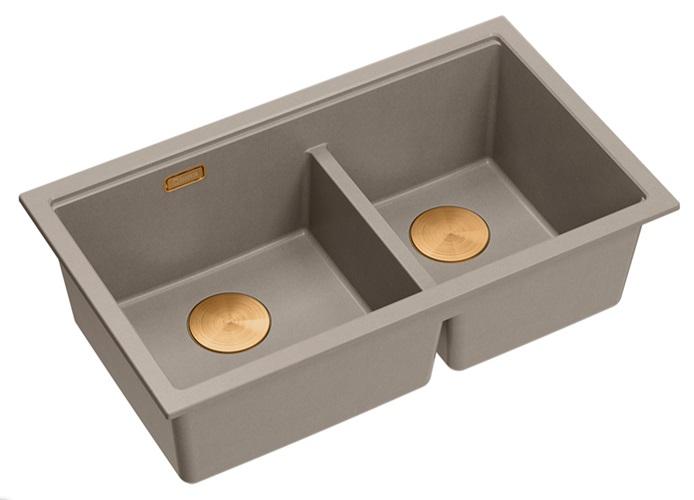 Quadri Newport II Tupla Taupe Graniitti Päälle asennettava Tiskiallas 76x45 cm Kuparisen tulpan kanssa 1208971362 - Productafbeelding 2