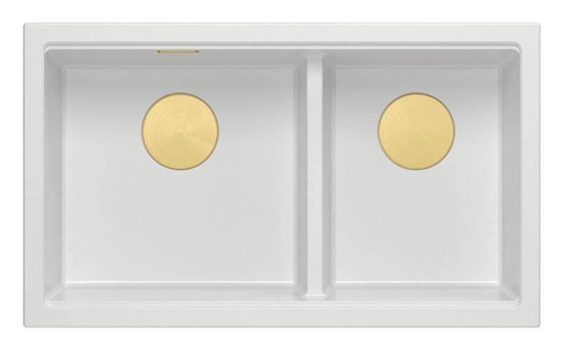 Quadri Newport II Kaksoisvalkoisen Graniitin Päällekkäisallas 76x45 cm kultaisella tulppalla 1208971363 - Productafbeelding