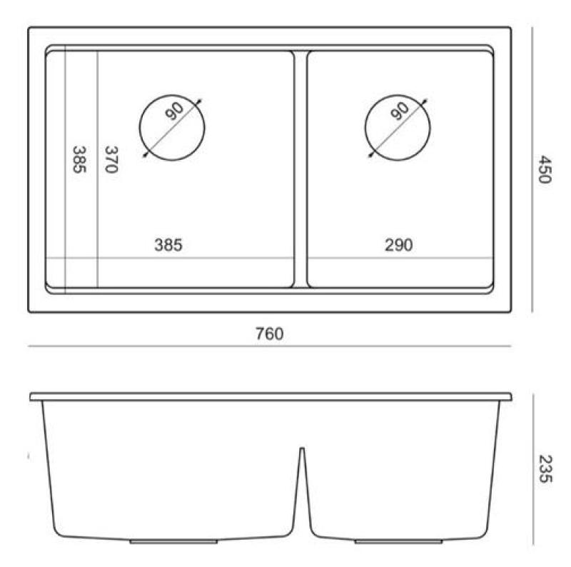 Quadri Newport II Kaksoisvalkoisen Graniitin Päällekkäisallas 76x45 cm kultaisella tulppalla 1208971363