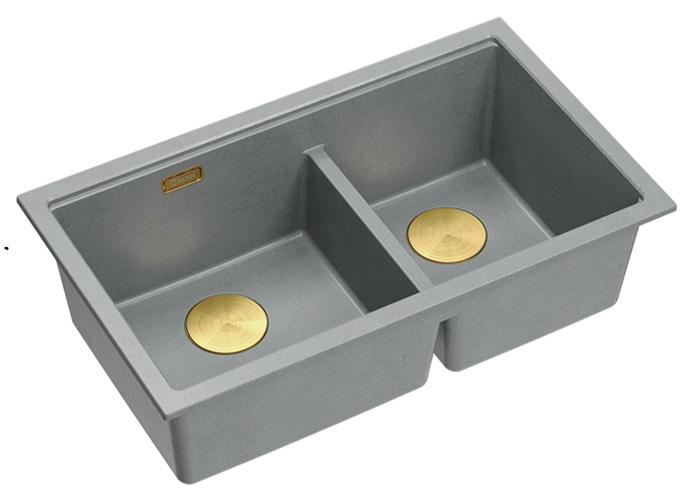 Quadri Newport II Kaksoisharmaa Graniitti Päällekkäinen Allas 76x45 cm Kultaisella Tulppa 1208971365 - Productafbeelding 2