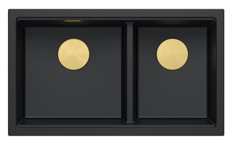 Quadri Newport II Kaksoismusta Graniitti Päällekkäinen Tiskiallas 76x45 cm Kultaisella Tulppa 1208971366 - Productafbeelding