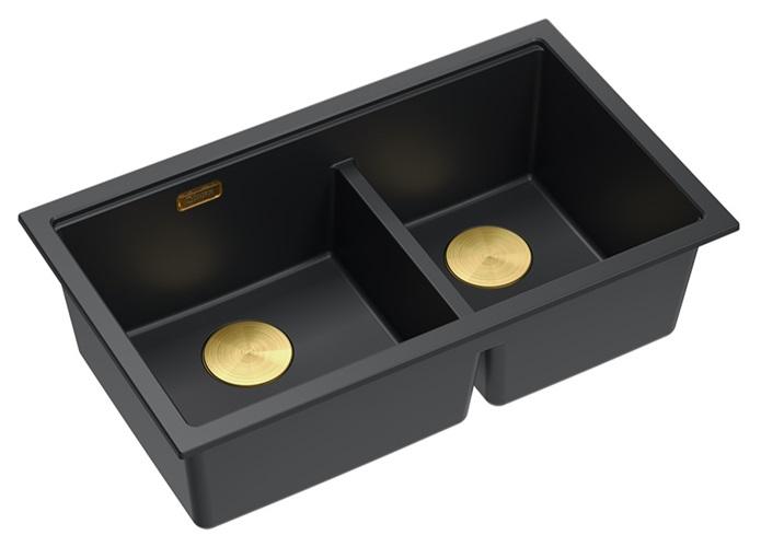 Quadri Newport II Kaksoismusta Graniitti Päällekkäinen Tiskiallas 76x45 cm Kultaisella Tulppa 1208971366 - Productafbeelding 2
