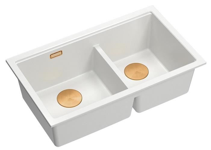 Quadri Newport II Kaksoisvalkoinen Graniittiallas 702 x 390 mm Kuparisella tulppalla 1208971373 - Productafbeelding 2