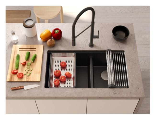 Quadri Newport II Kaksoisvalkoinen Graniittiallas 702 x 390 mm Kuparisella tulppalla 1208971373 - Productafbeelding 3