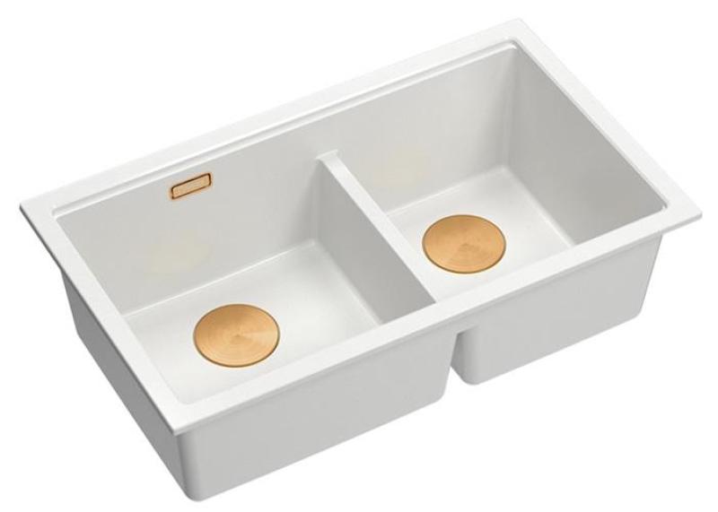 Quadri Newport II Kaksoisvalkoinen Graniittiallas 702 x 390 mm Kuparisella tulppalla 1208971373