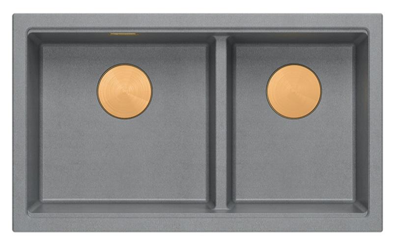 Quadri Newport II Kaksois Harmaa Graniitti Ala-allas 702 x 390 mm Kuparitulpan kanssa 1208971375 - Productafbeelding