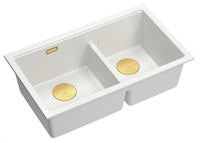 Quadri Newport II Kaksoisvalkoinen Graniittiallas 702 x 390 mm kultaisella tulppalla 1208971378 - Productafbeelding 2