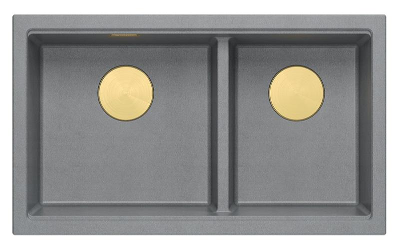 Quadri Newport II Kaksois Harmaa Graniitti Upotusallas 702 x 390 mm kultaisella tulppalla 1208971380 - Productafbeelding