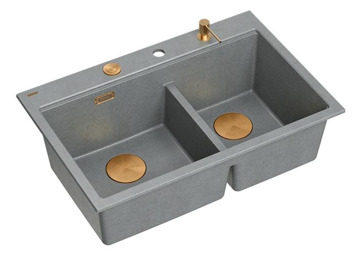 Quadri Hard Rock kaksinkertainen harmaa graniittiallas 76x50 cm, kuparitulppa ja lisävarusteet 1208971389 - Productafbeelding 2