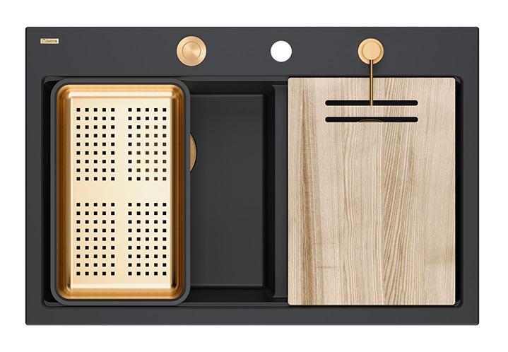 Quadri Hard Rock -kaksoismusta graniittiallas 76x50 cm kuparitulpalla ja lisävarusteilla 1208971390 - Productafbeelding 3