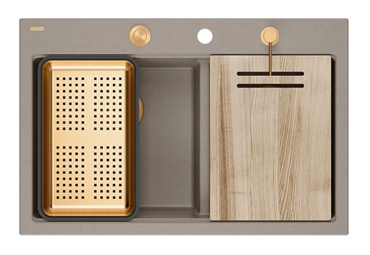 Quadri Hard Rock Tupla Taupe Graniitti Päälle rakennettava Allas 76x50 cm Kuparitulpalla ja tarvikkeilla 1208971391 - Productafbeelding 3