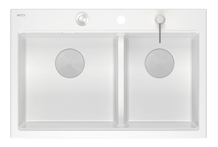 Quadri Hard Rock Kaksinkertainen Valkoinen Graniitti Päällekkäinen Pesuallas 76x50 cm RST tulppa ja tarvikkeet 1208971398 - Productafbeelding