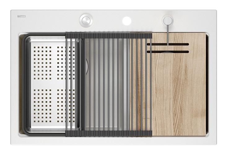 Quadri Hard Rock Kaksinkertainen Valkoinen Graniitti Päällekkäinen Pesuallas 76x50 cm RST tulppa ja tarvikkeet 1208971398 - Productafbeelding 2