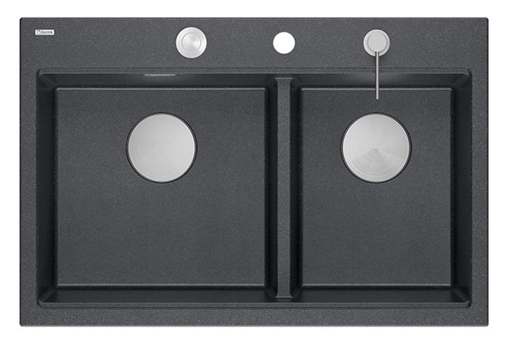 Quadri Hard Rock Double Antrasiitti Graniitti Päälleasennettava Pesuallas 76x50 cm RST tulppa ja lisävarusteet 1208971399 - Productafbeelding