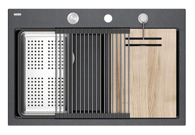 Quadri Hard Rock Double Antrasiitti Graniitti Päälleasennettava Pesuallas 76x50 cm RST tulppa ja lisävarusteet 1208971399