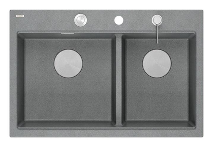 Quadri Hard Rock Kaksoisharmaa Graniitti Päällekkäinen Pesuallas 76x50 cm RST tulppa ja tarvikkeet 1208971400 - Productafbeelding