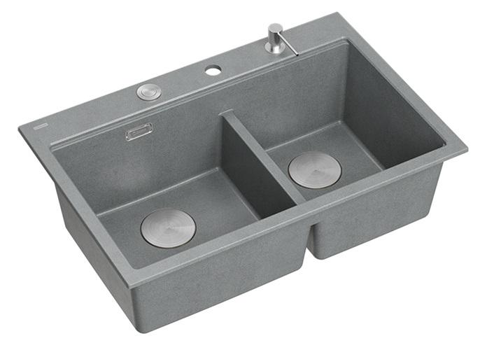 Quadri Hard Rock Kaksoisharmaa Graniitti Päällekkäinen Pesuallas 76x50 cm RST tulppa ja tarvikkeet 1208971400 - Productafbeelding 2