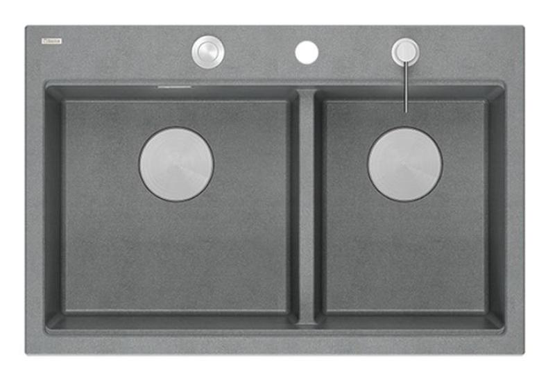 Quadri Hard Rock Kaksoisharmaa Graniitti Päällekkäinen Pesuallas 76x50 cm RST tulppa ja tarvikkeet 1208971400