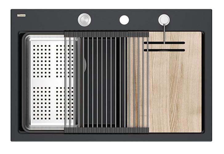 Quadri Hard Rock Kaksinkertainen Musta Graniitti Päällekkäinen Pesuallas 76x50 cm RST-tulpalla ja lisävarusteilla 1208971401 - Productafbeelding 3