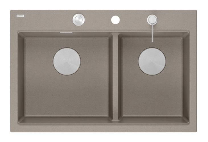 Quadri Hard Rock Tupla Taupe Graniitti Päälle asennettava Allas 76x50 cm, ruostumaton teräs tulpalla ja lisävarusteet 1208971402 - Productafbeelding