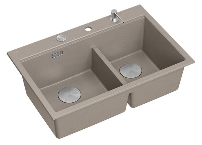 Quadri Hard Rock Tupla Taupe Graniitti Päälle asennettava Allas 76x50 cm, ruostumaton teräs tulpalla ja lisävarusteet 1208971402 - Productafbeelding 2