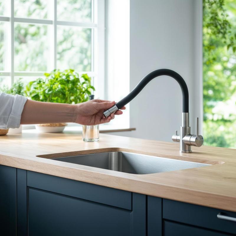 Quadri Selene Kitchen Mixer Tap Stainless Steel 3-way with flexible spout and extra connection for filtered water 1208971407