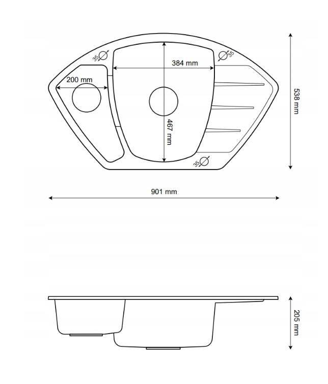 Graniteland Monte Graniittinen musta kulma-allas päälle asennettava 901x538mm teräksisellä pistokkeella 1208971413 - Productafbeelding 4