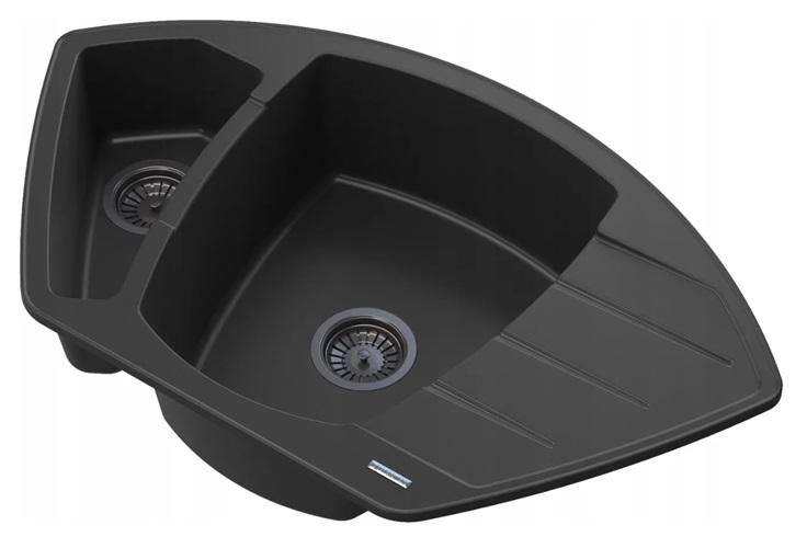 Graniteland Monte Graniittinen musta kulma-allas päälle asennettava 901x538mm teräksisellä pistokkeella 1208971413 - Productafbeelding 3
